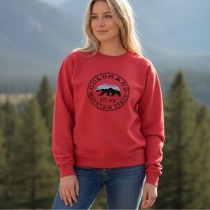 Pacific & Co Matte Light Red Wash Colorado Mountain State Graphic Sweatshirt